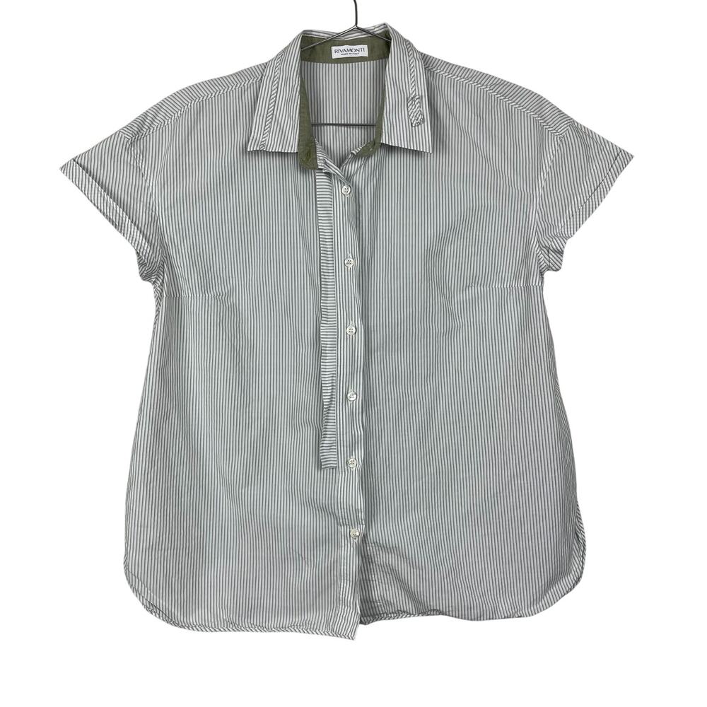Rivamonti Brunello Cucinelli Striped Button Up Shirt Green Large Short‎ Sleeve